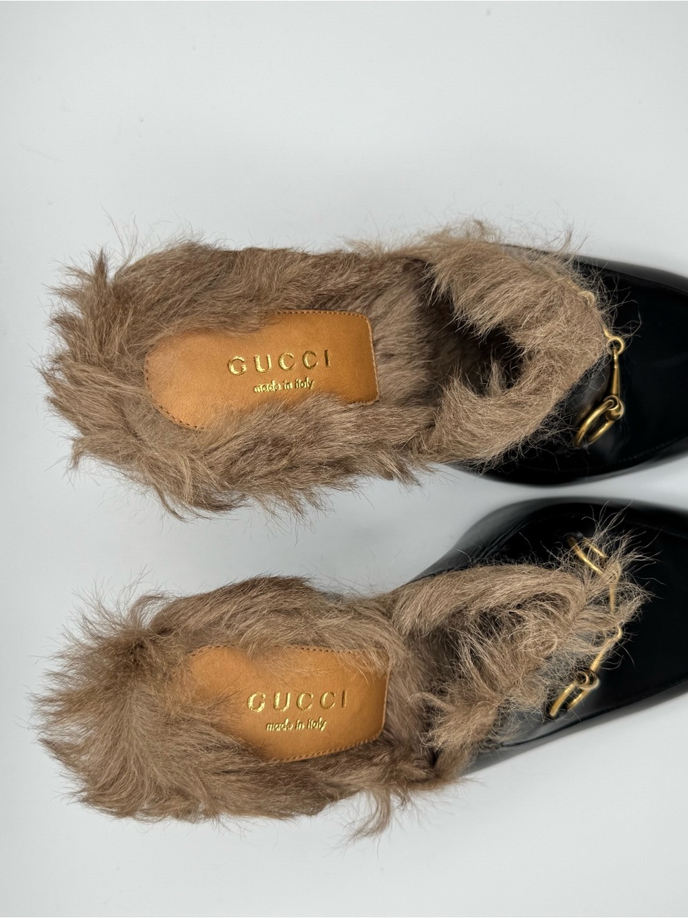 Gucci Princetown Fur Mules Black Leather Horsebit Heels 37 - Picture 14 of 16